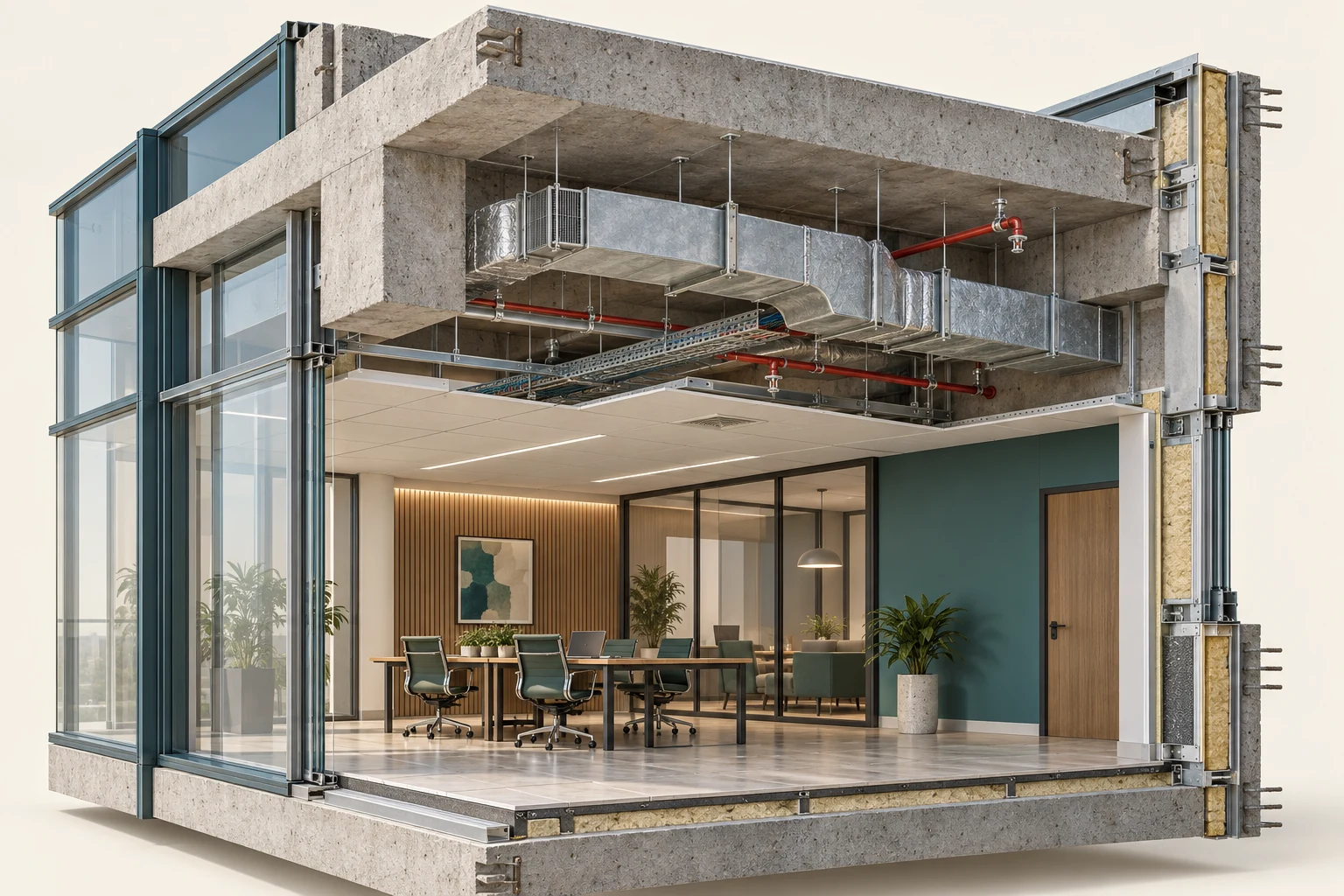 Coordination cutaway of structure, envelope and services